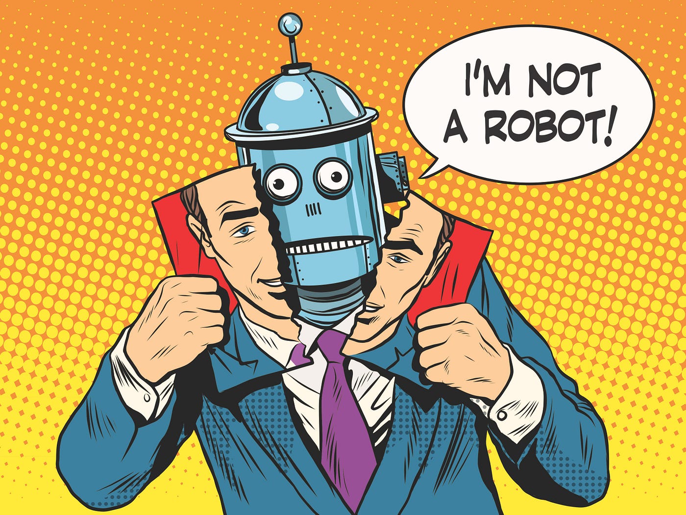 Man confidently stating, "I am not a robot."