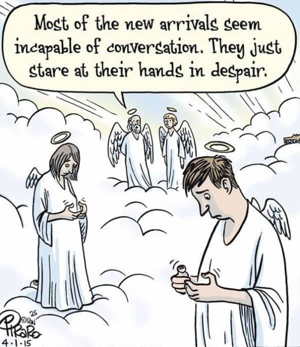 People reaching out for smartphones in empty hands after death.