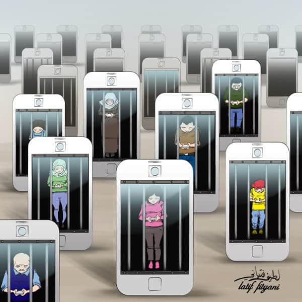  People consumed by cellphones, trapped in the digital world.